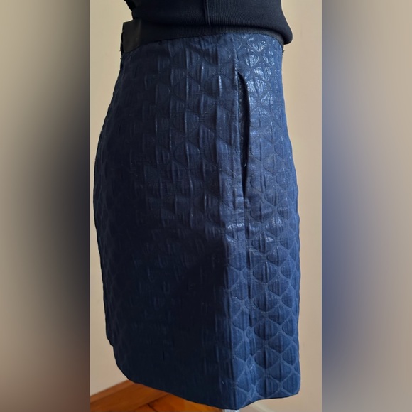 LOFT Dark Blue Quilted Metallic Mini Skirt SZ XL. With Pockets. - Picture 3 of 13